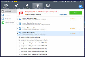 Showing the privacy eraser in WiseCare 365 Pro